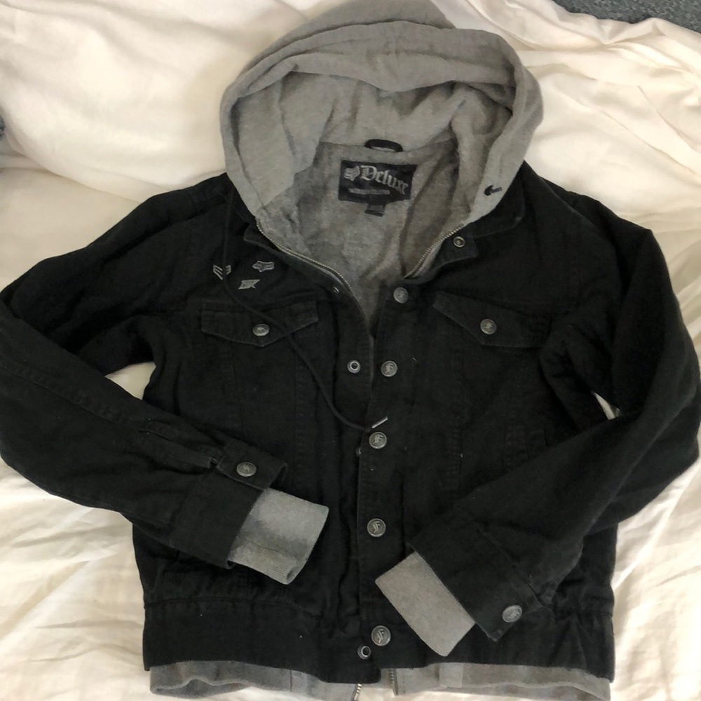 Black hooded jean jacket